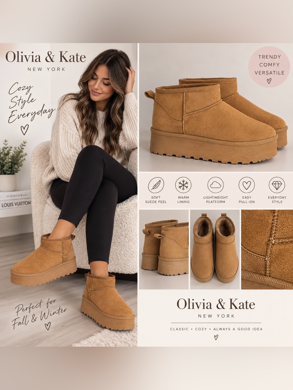 Size US 9 Tan Suede Platform Ankle Booties